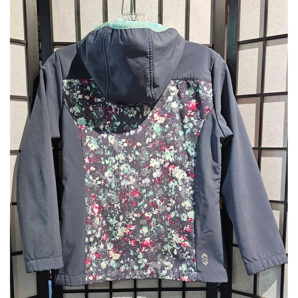 FREE COUNTRY Softshell Jacket‎ Girls Charcoal Grey Floral Outdoor XL (10/12)